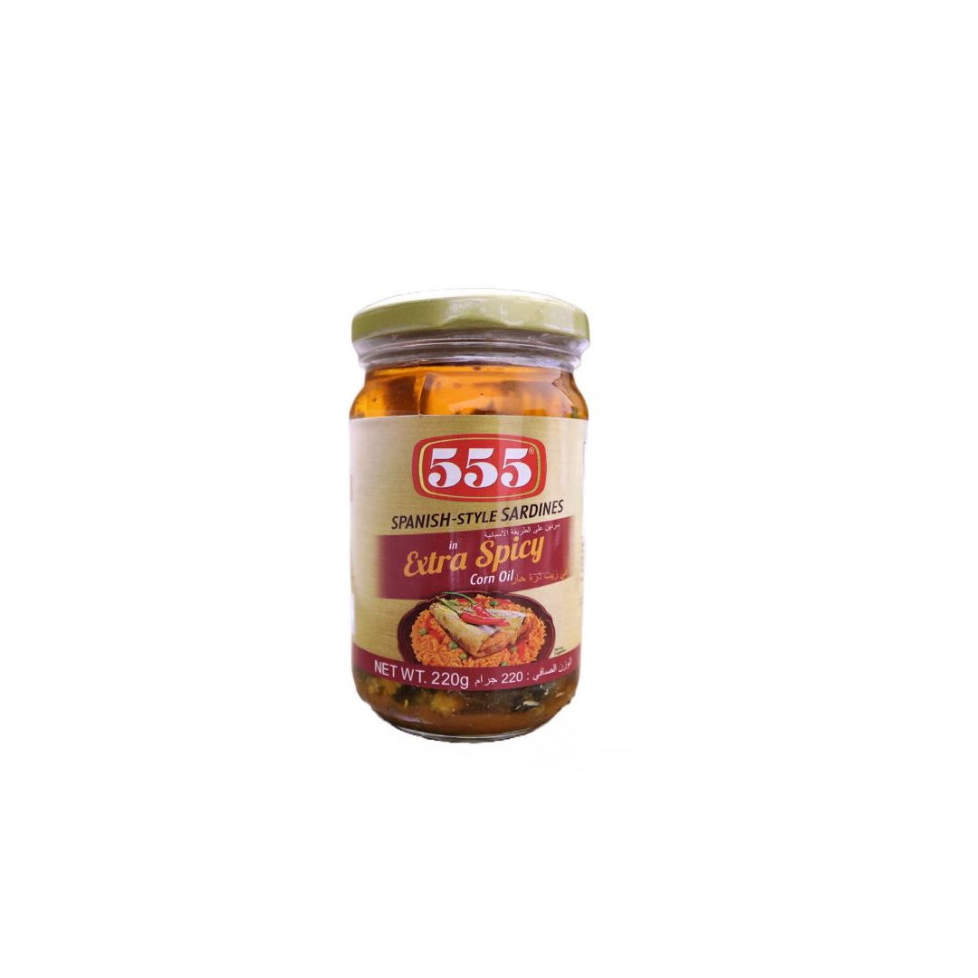 555 SPANISH STYLE SARDINES IN EXTRA SPICY BOTTLED 210 G