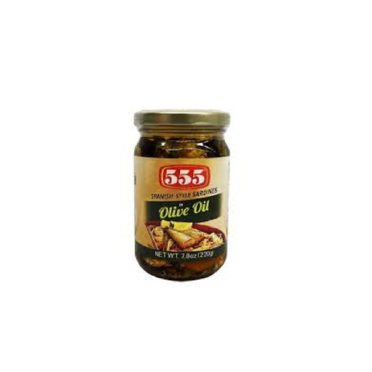 555 SPANISH STYLE SARDINES IN OLIVE OIL BOTTLED 210 GR